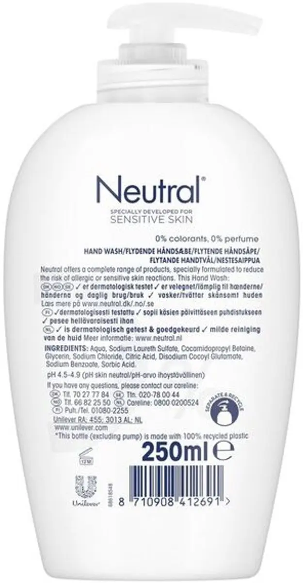 Neutral Vloeibare Handzeep Gevoelige Huid 250ml - afbeelding 6 van 6