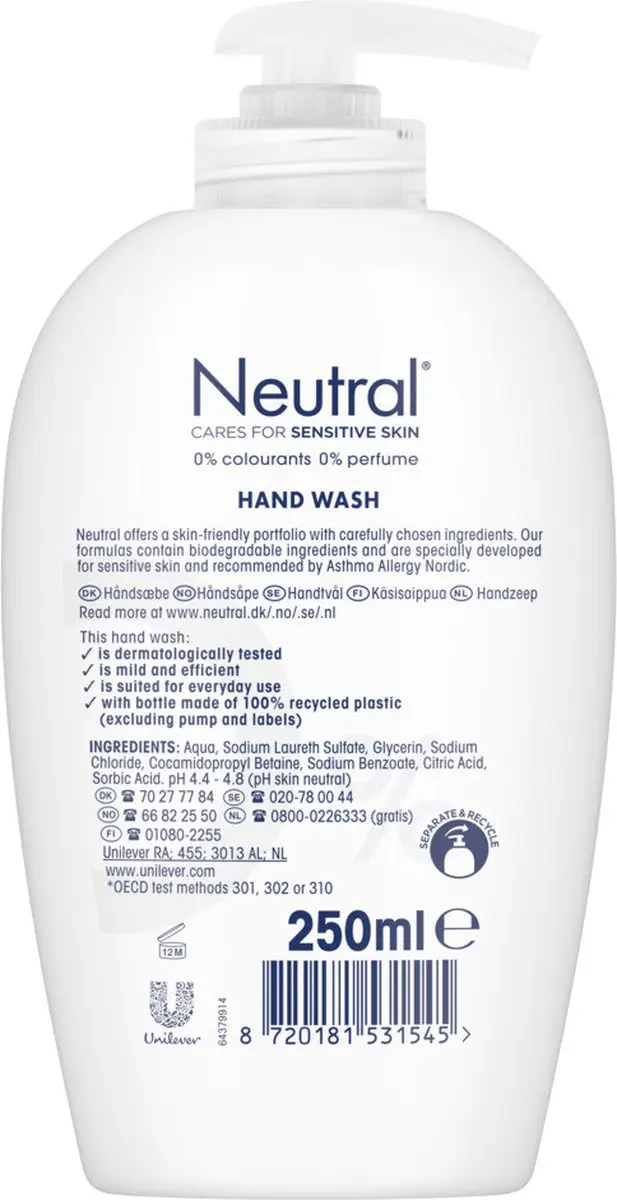 Neutral Vloeibare Handzeep Gevoelige Huid 250ml
