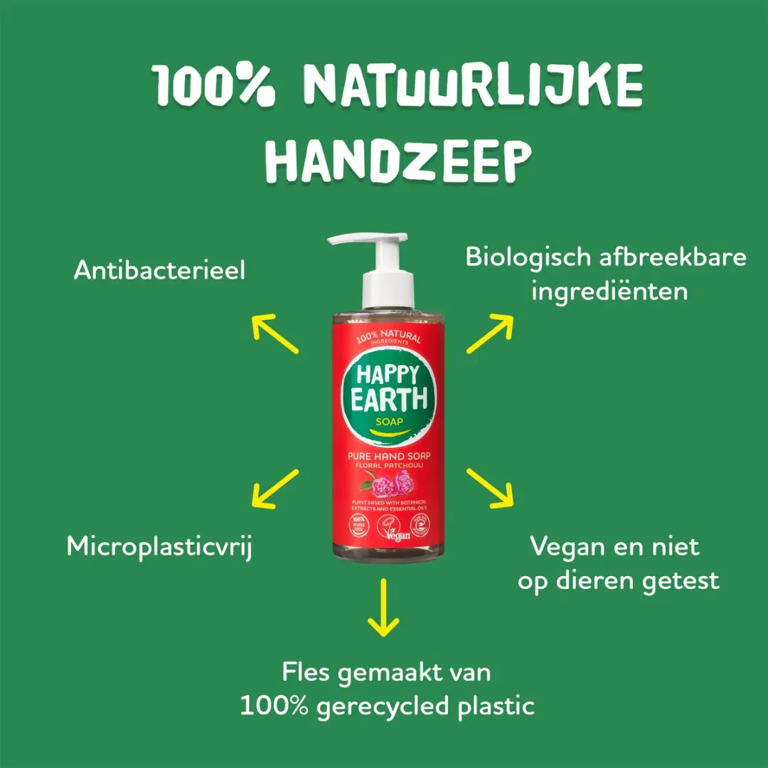 Happy Earth Handzeep Floral Patchouli 300ml - 6 Stuks