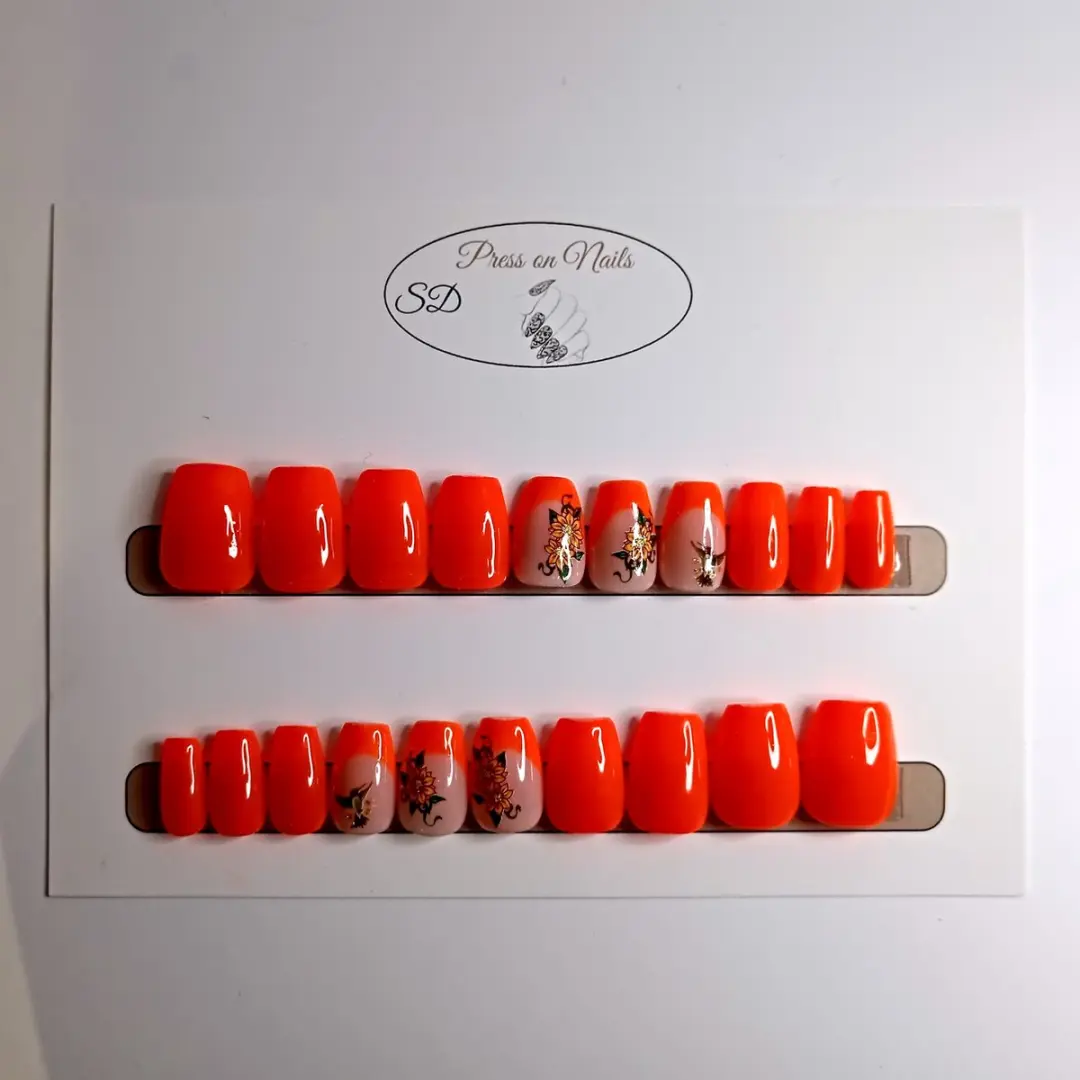 SD Press on Nails B-191 Plaknagels - 20 Stuks - Neon Oranje