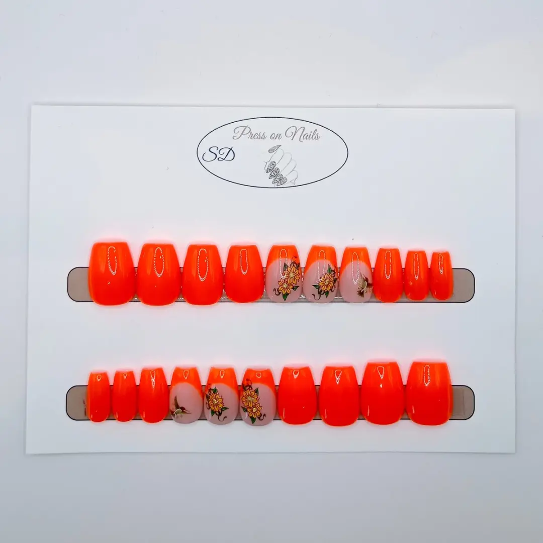 SD Press on Nails B-191 Plaknagels - 20 Stuks - Neon Oranje