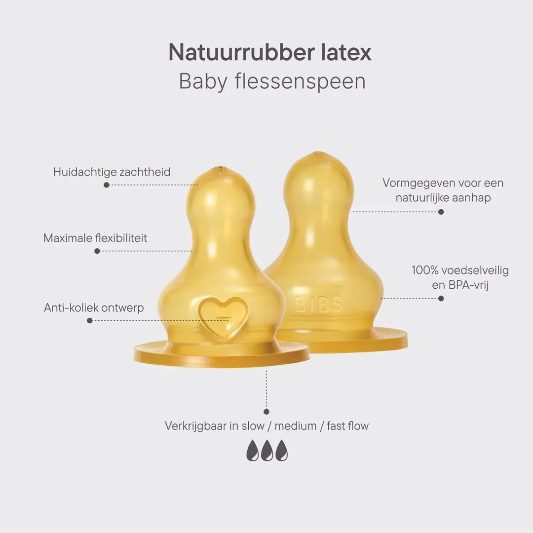 BIBS Flessenpenen - 2 Stuks - Anti-koliek Natuurlijk Rubber