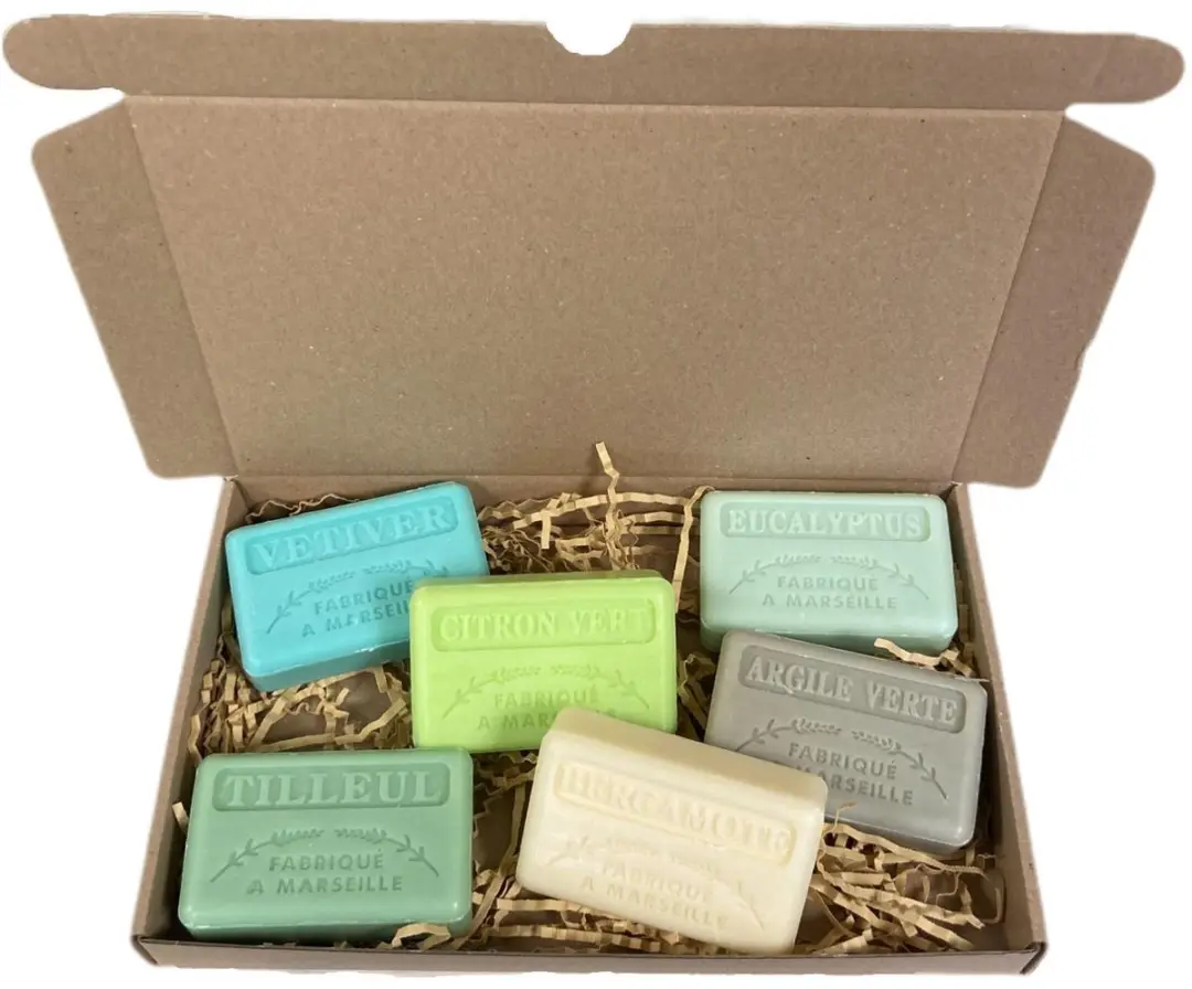 Savon de Marseille Zeepset 6x125g - Vetiver/Citron Vert/Tilleul/Eucalyptus/Argile Vert/Bergamot
