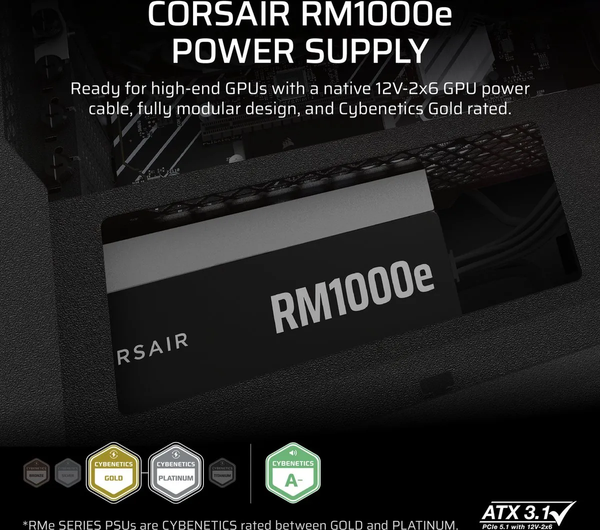 Corsair RM1000e 1000W ATX 3.1 Voeding - Zwart
