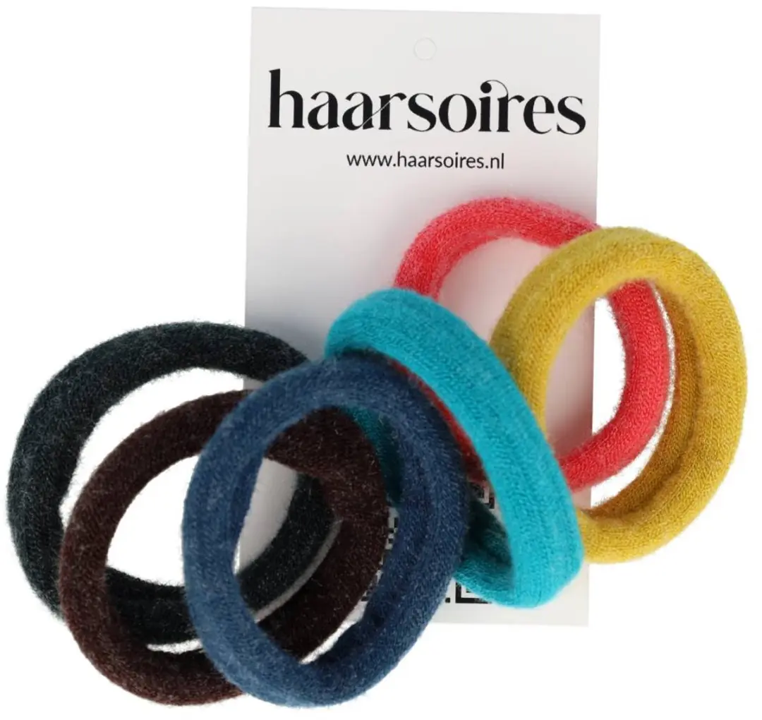 Haarsoires Basic Haarelastieken 6cm - Set van 6 Stuks - Zwart/Bruin/Blauw/Roz/Geel