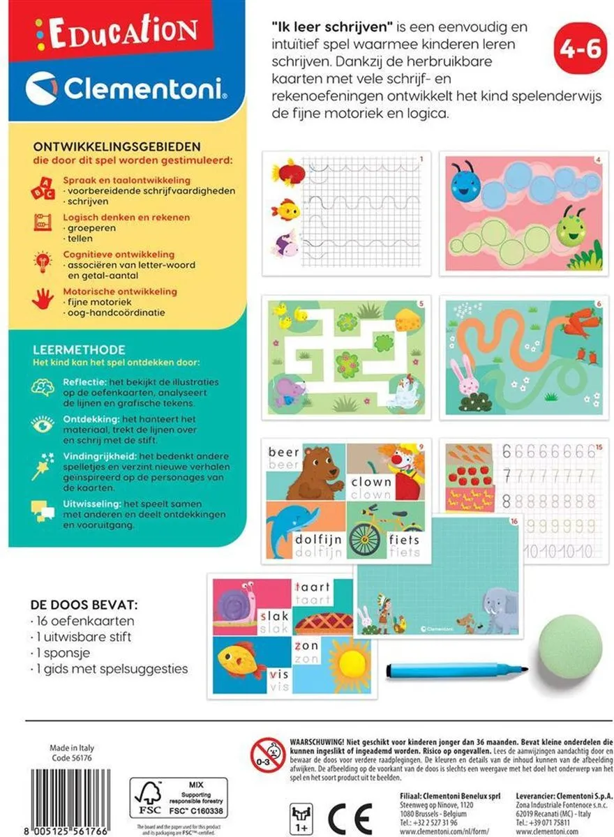 Clementoni Oefenkaarten Leren Schrijven 56176 - 16 Stuks
