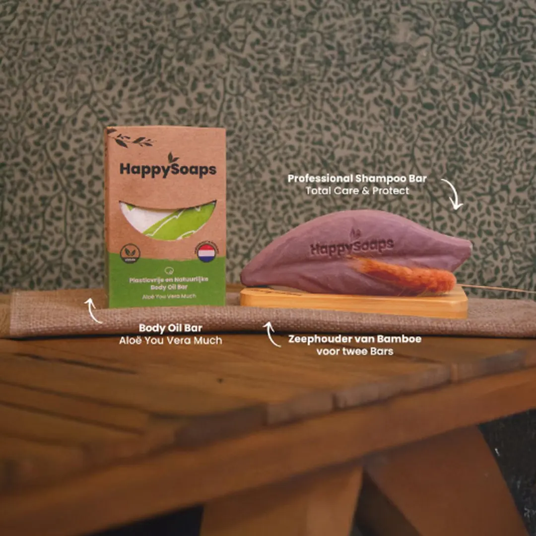 HappySoaps Premium Happiness Starterspakket - Shampoo Bar, Body Oil Bar & Bamboe Zeep Houder - afbeelding 6 van 6