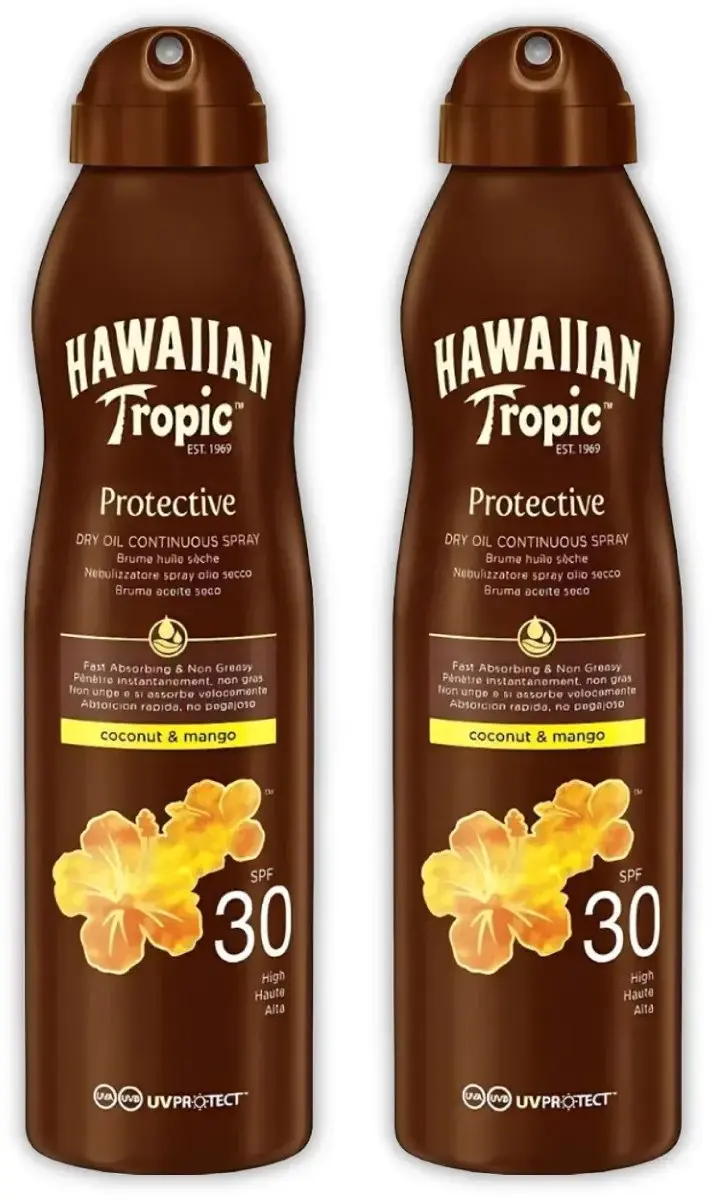 Hawaiian Tropic Island Glow Dry Oil Spray SPF 30 - 2 Stuks