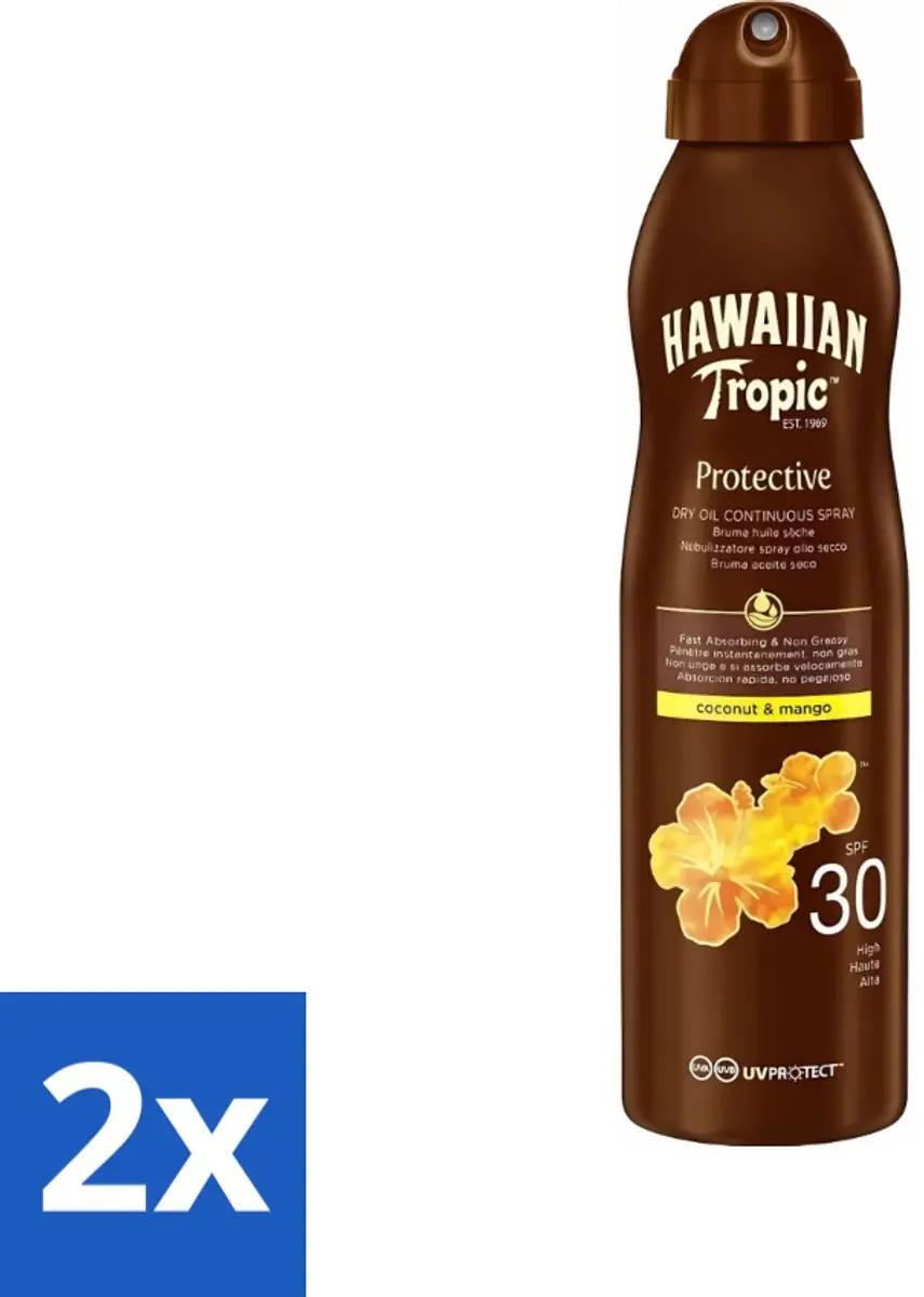 Hawaiian Tropic Island Glow Dry Oil Spray SPF 30 - 2 Stuks