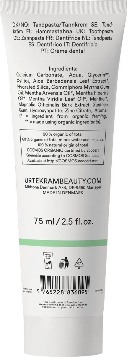 Urtekram Fresh Mint Whitening Tandpasta 75ml