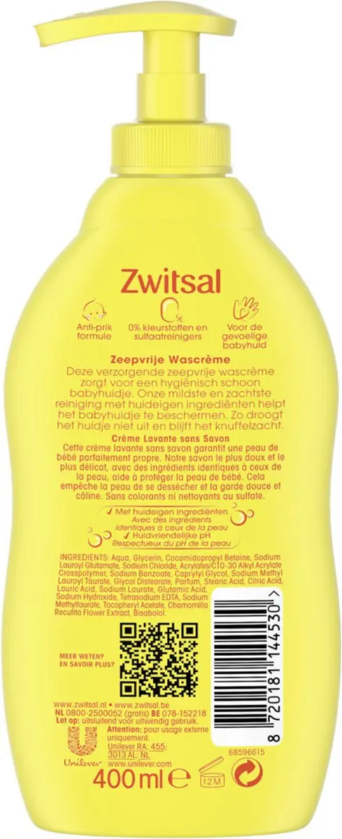 Zwitsal Zeepvrije Wascreme 1200ml - Voordeelpack 3x400ml