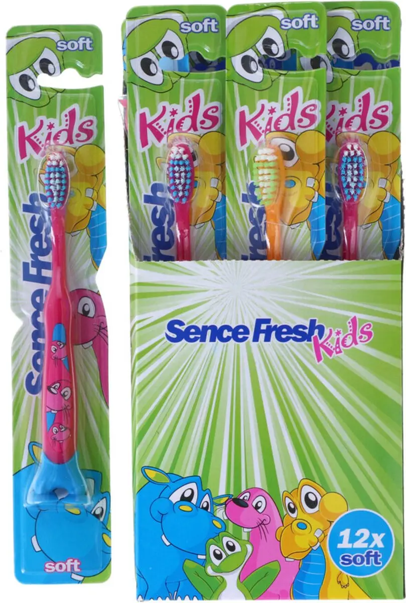 Sence Fresh Kids Tandenborstels - 12 Stuks - Roze/Blauw/Oranje