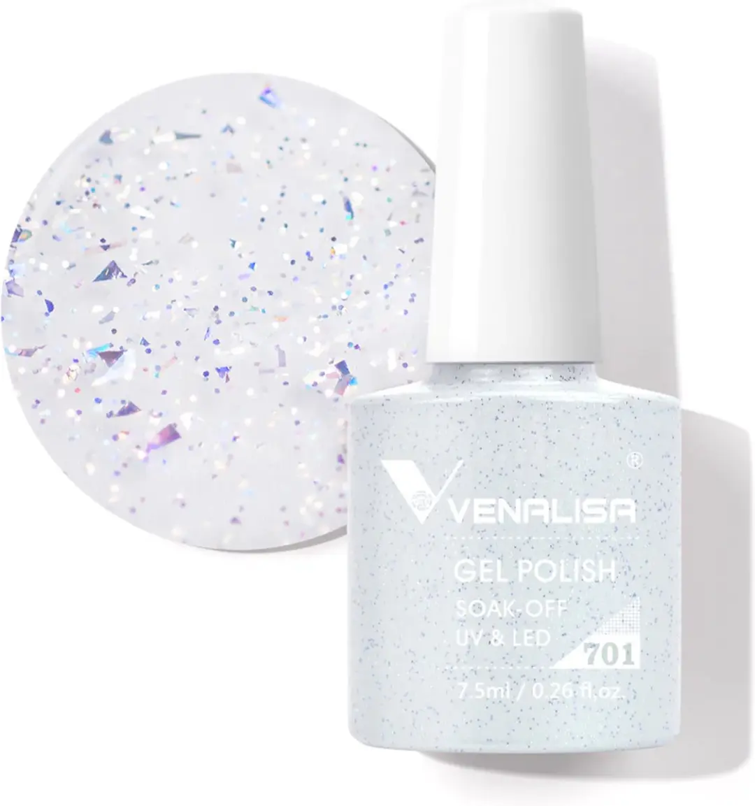 Venalisa UV Gellak Wit Glitter 7.5ml