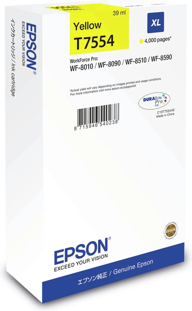 Epson T7554 Geel Inktcartridge XL - 39ml