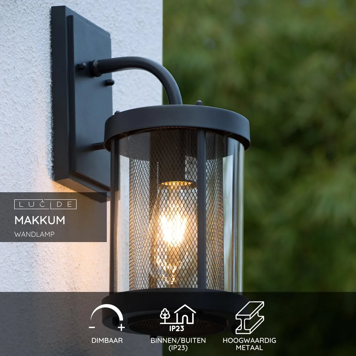 Lucide Makkum Wandlamp E27 IP23 - Zwart