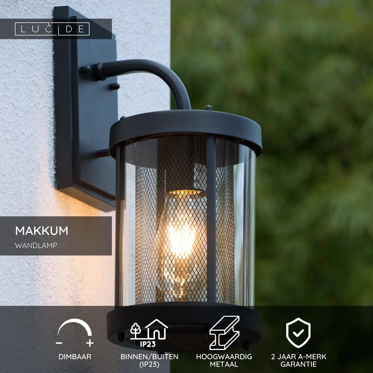Lucide Makkum Wandlamp E27 IP23 - Zwart