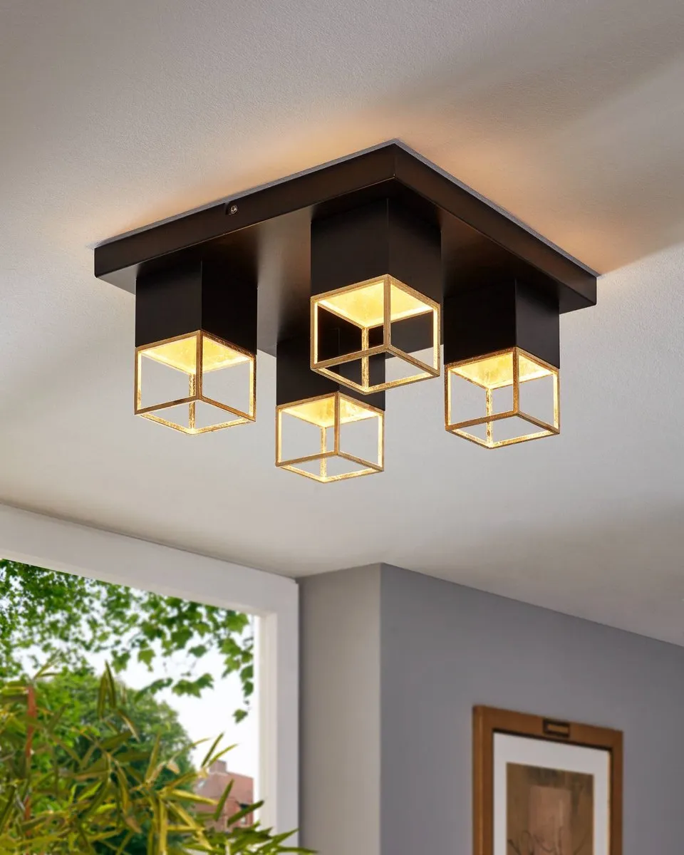 Eglo Montebaldo Plafondlamp GU10 - 4 Lichtpunten - Zwart/Goud