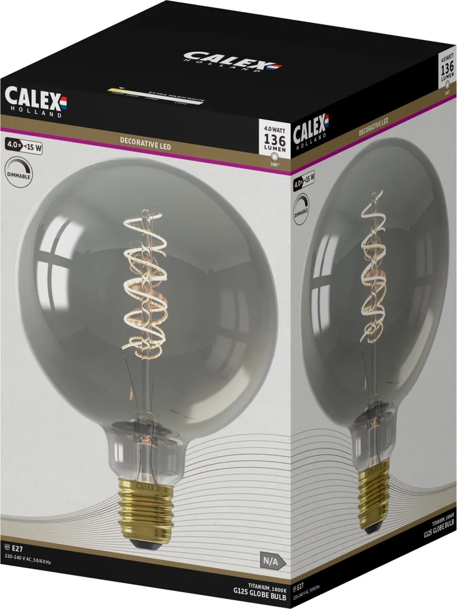 Calex Filament LED Lamp E27 4W - Rookglas - 2100K - Dimbaar - afbeelding 6 van 6