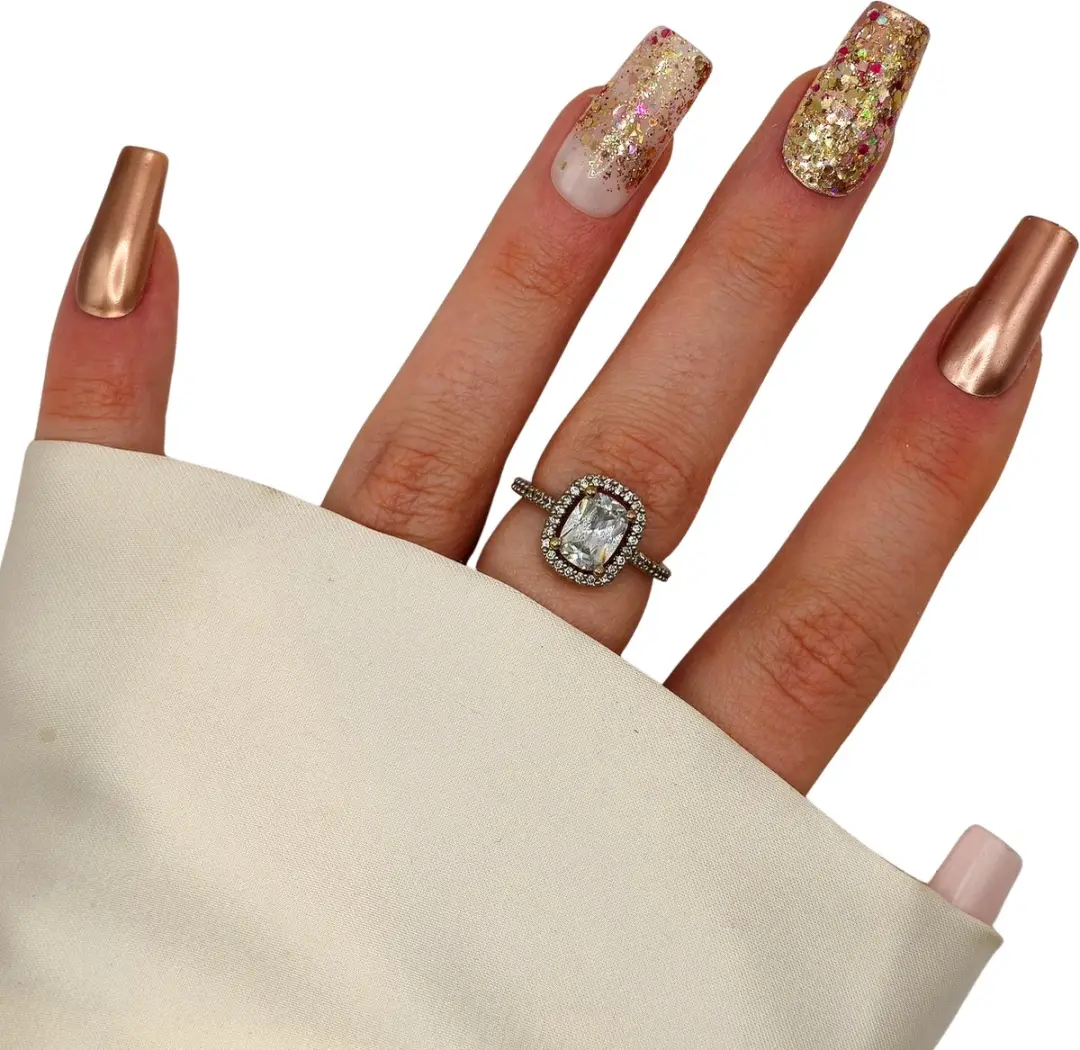 SD Press on Nails Copper Magic Nagelset - 20 Stuks - Rose Gold Glitter