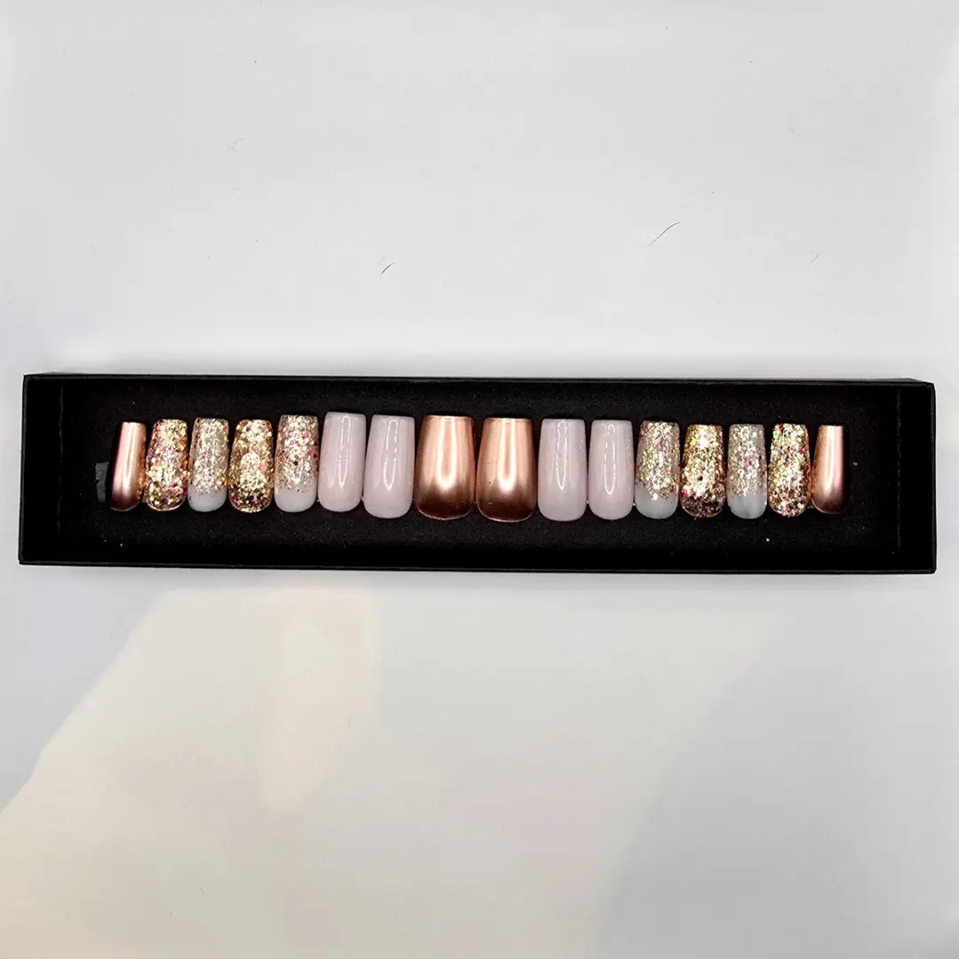 SD Press on Nails Copper Magic Nagelset - 20 Stuks - Rose Gold Glitter