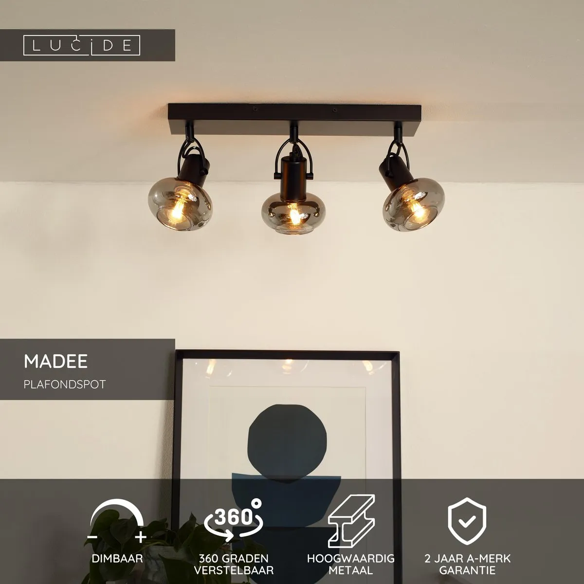 Lucide MADEE Plafondspot 3xE14 - Zwart