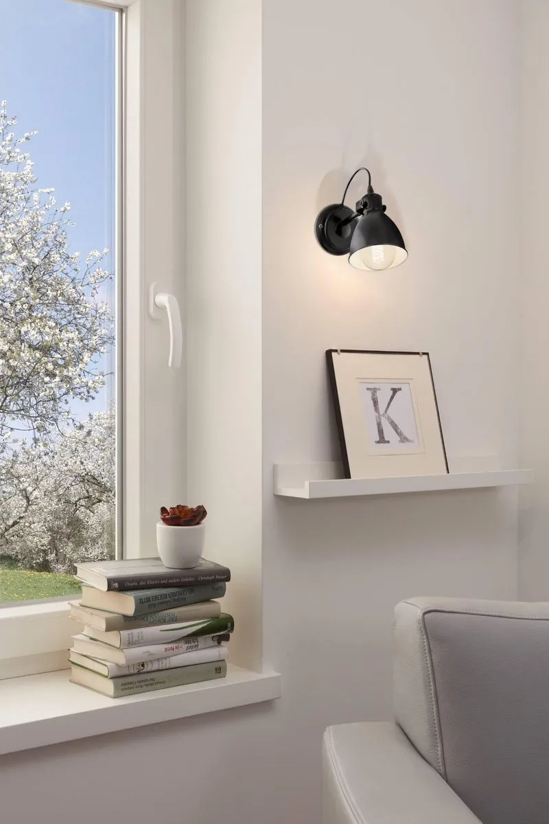 Eglo Priddy Wandlamp E27 - 21,5 cm - Zwart/Wit