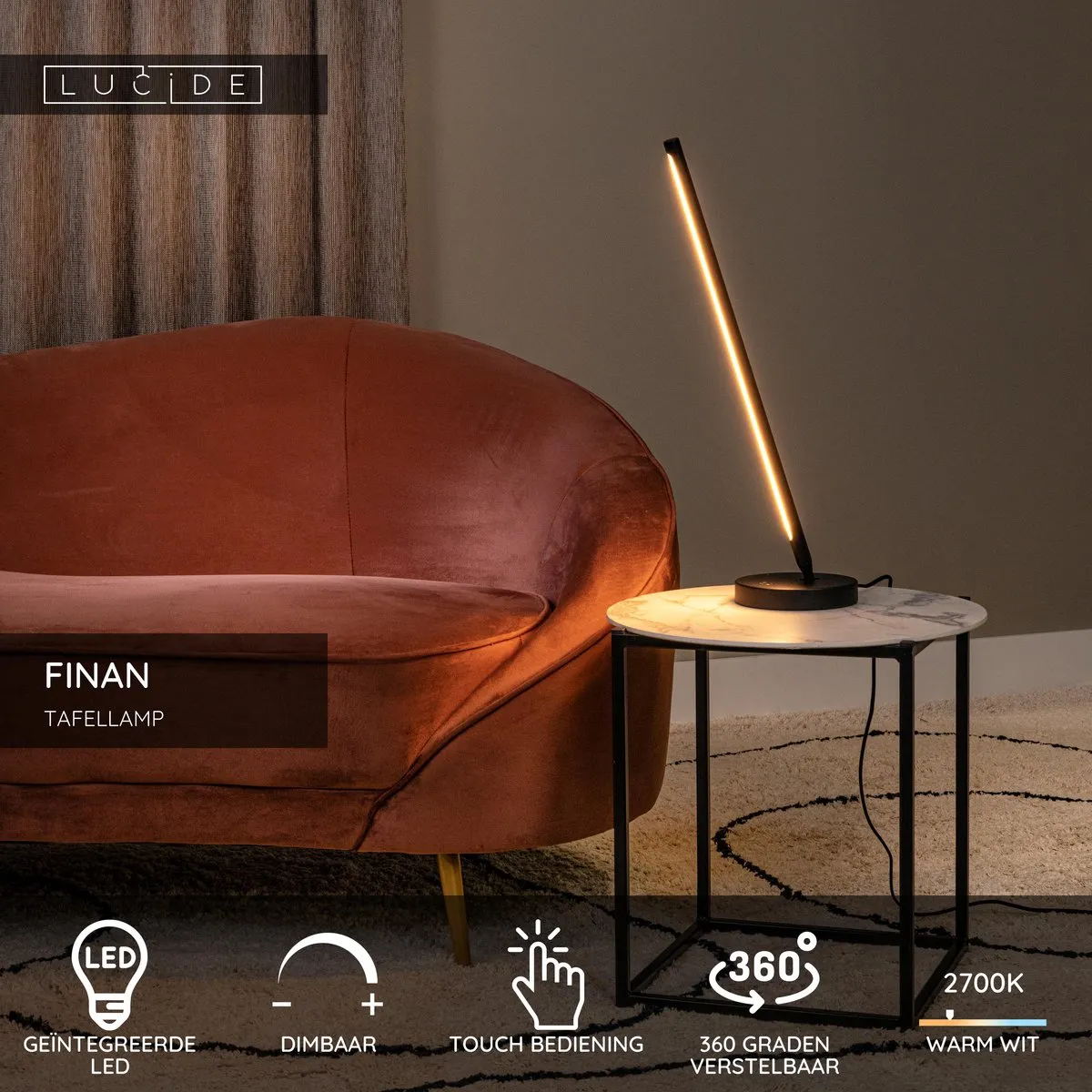 Lucide FINAN LED Tafellamp 12W 2700K - Zwart
