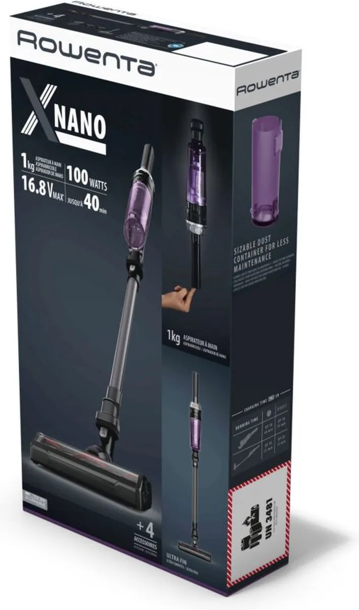 Rowenta X-Nano Essential RH1128 2-in-1 Steelstofzuiger - Paars/Zwart