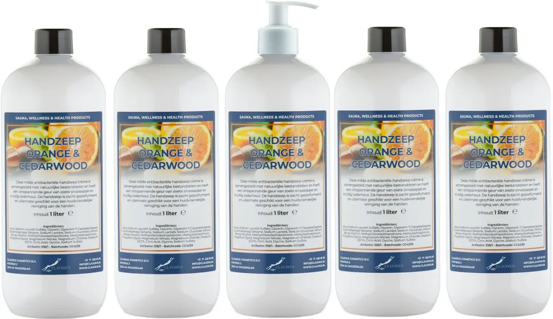 Splashbox Cosmetics Handzeep Sweet Orange & Cedarwood 1L - 5 Stuks