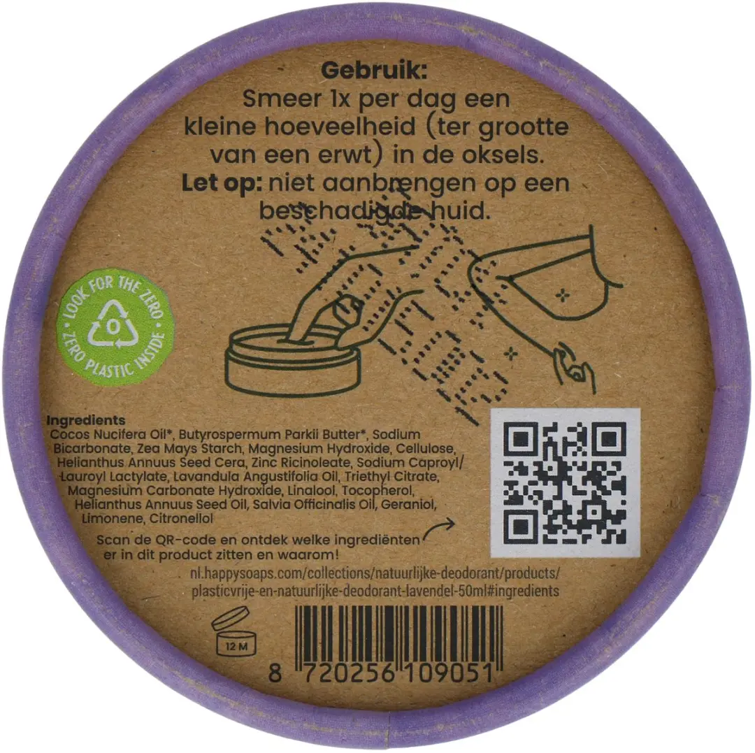 HappySoaps Natuurlijke Deodorant Lavendel 50g - Plasticvrij & Vegan