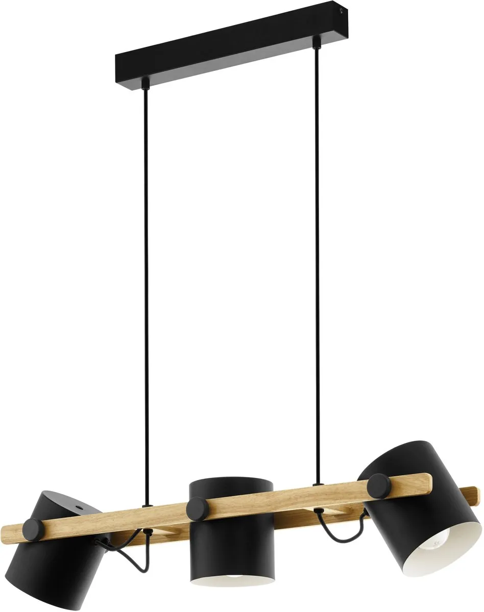 Eglo Hornwood Hanglamp E27 78cm - 3 Lichtpunten - Zwart/Bruin
