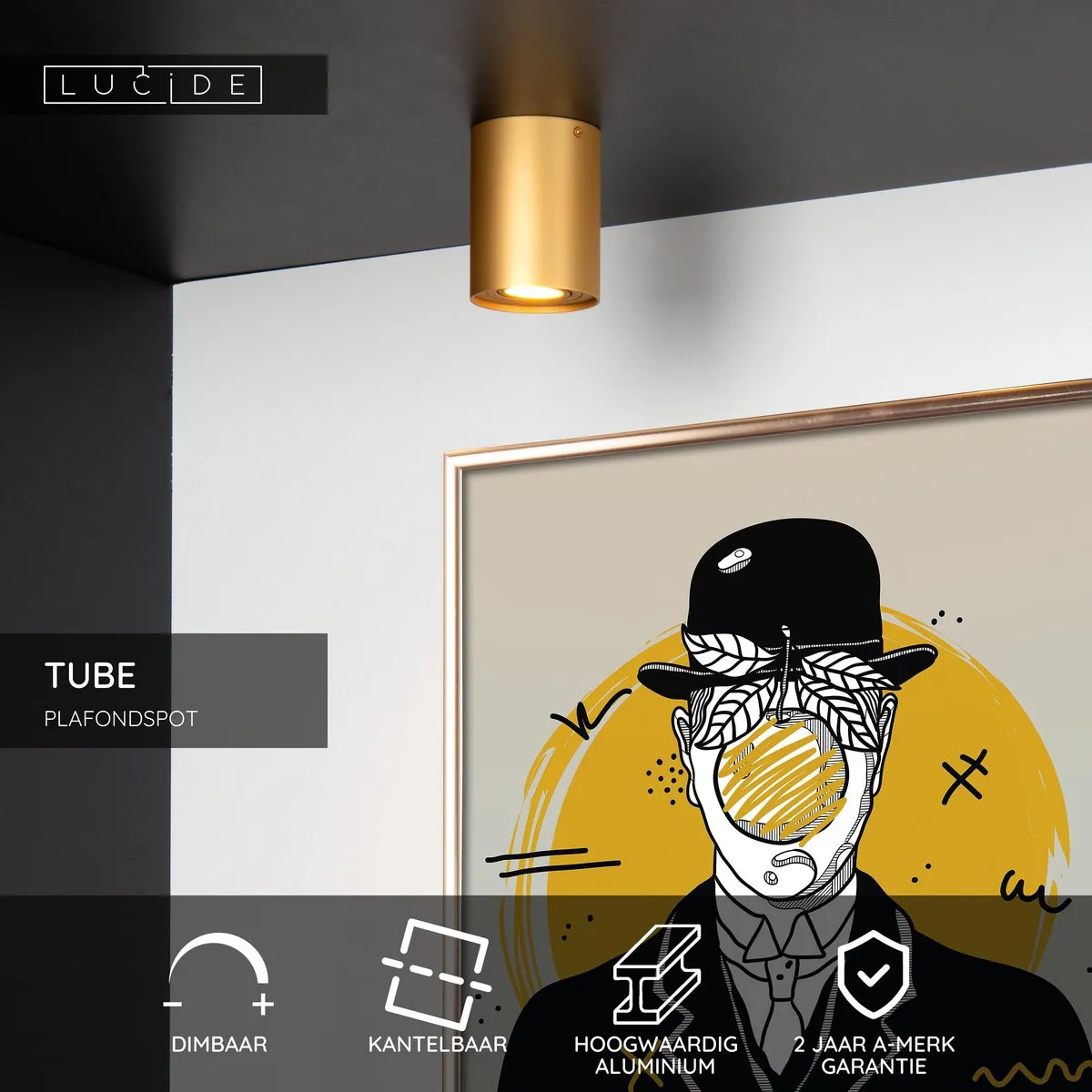 Lucide TUBE Plafondspot Ø9,6cm Mat Goud - GU10
