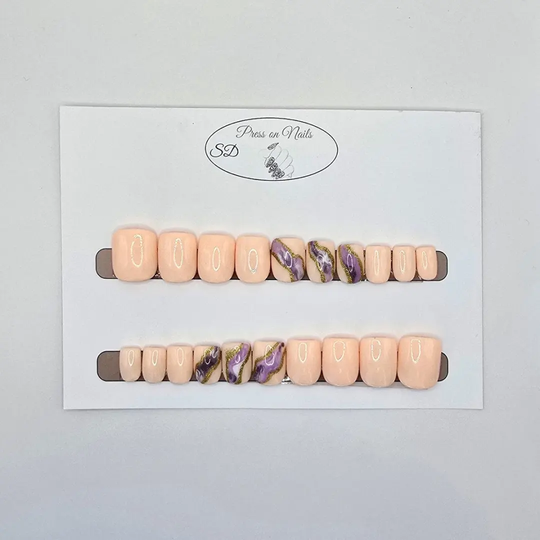 SD Press on Nails B-262 Plaknagels - 20 Stuks Nude Paars Marble