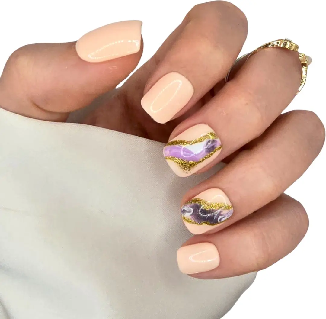 SD Press on Nails B-262 Plaknagels - 20 Stuks Nude Paars Marble