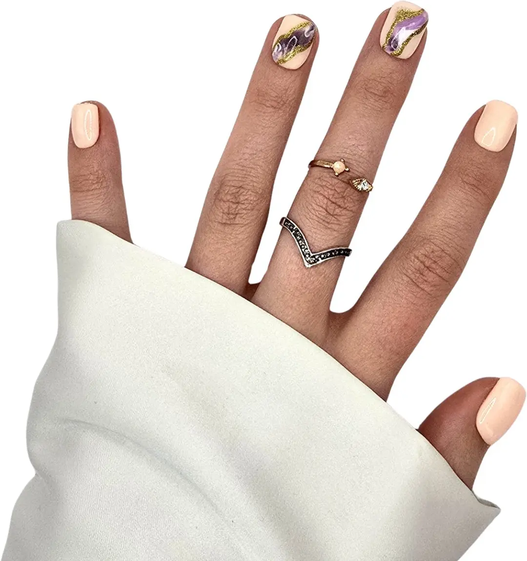 SD Press on Nails B-262 Plaknagels - 20 Stuks Nude Paars Marble
