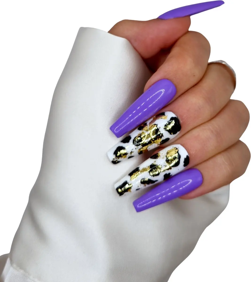 SD Press on Nails Paars Cow Print XL Coffin Nepnagels - 20 Stuks
