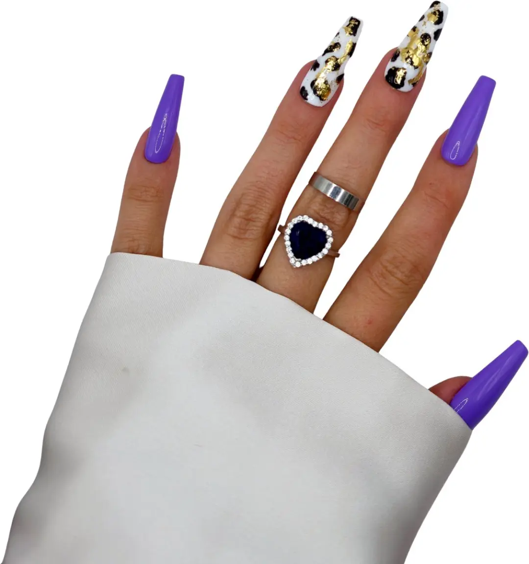 SD Press on Nails Paars Cow Print XL Coffin Nepnagels - 20 Stuks