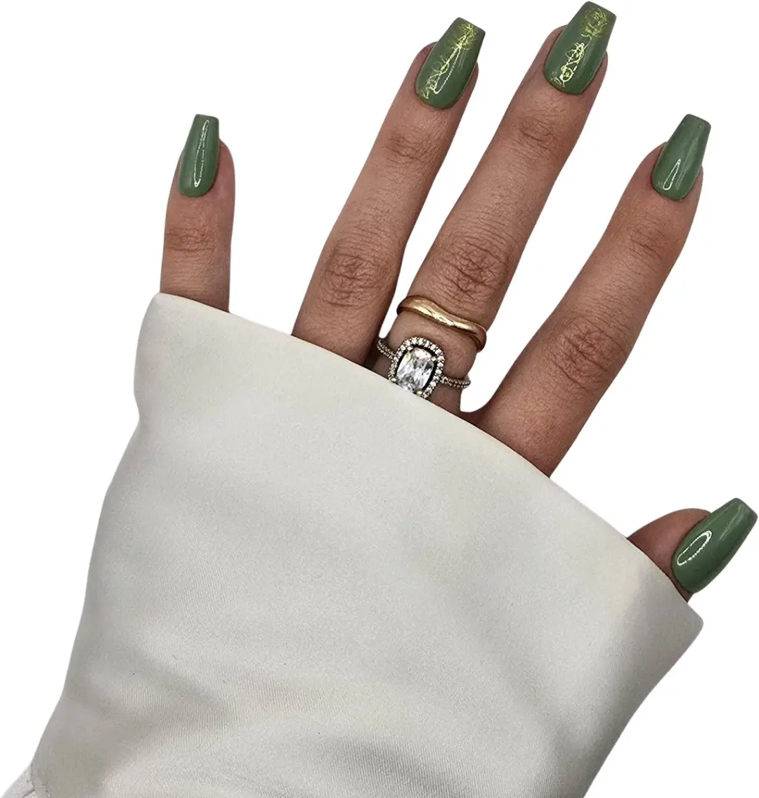 SD Press on Nails B-30 Medium Coffin Nagels - 20 Stuks - Groen/Goud
