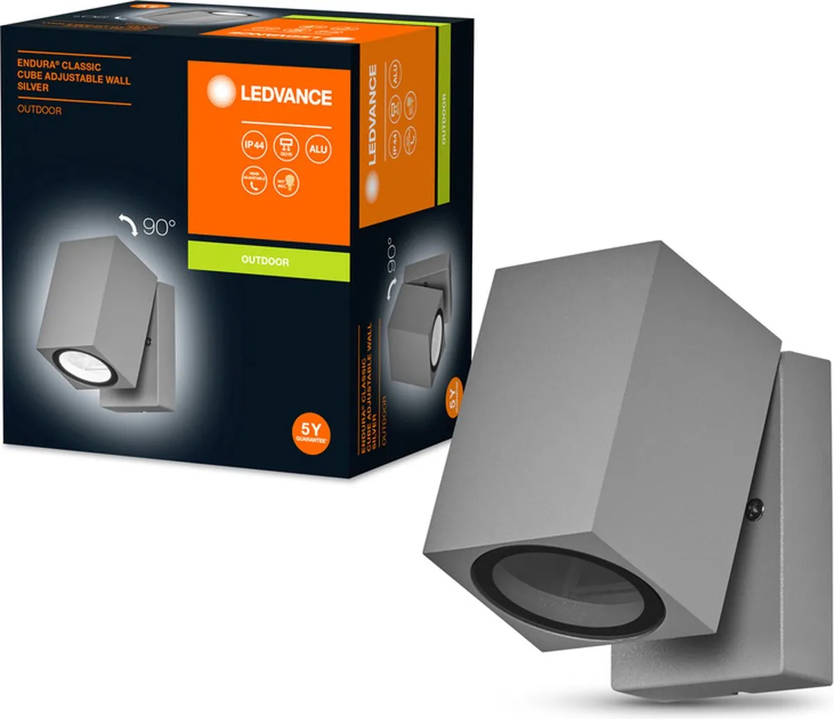 LEDVANCE ENDURA Classic Cube ADJ Wandlamp GU10 - Zilver - IP44 - afbeelding 6 van 6
