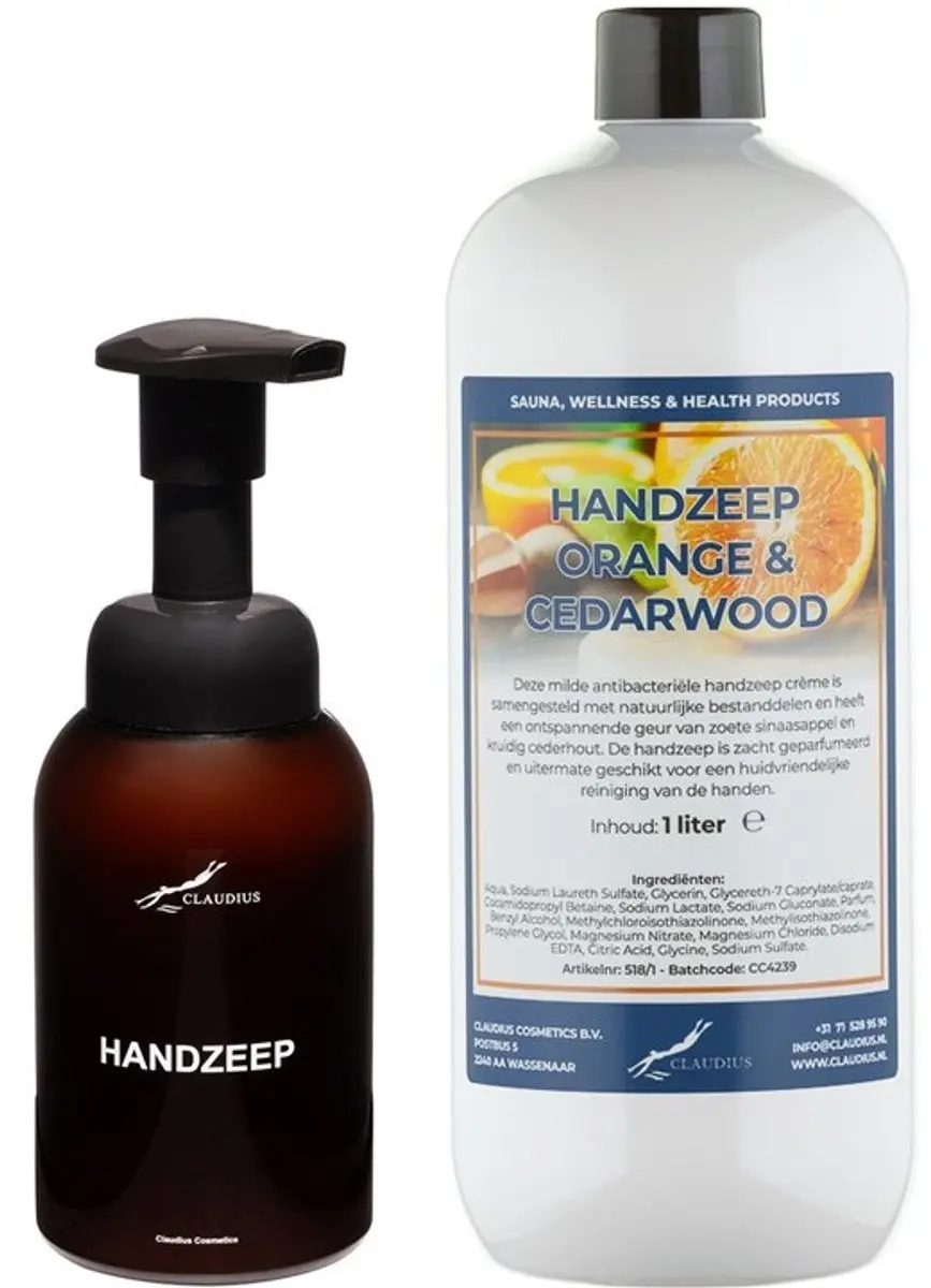 Splashbox Cosmetics Zeepdispenser 300ml + Handzeep 1L Sweet Orange & Cedarwood
