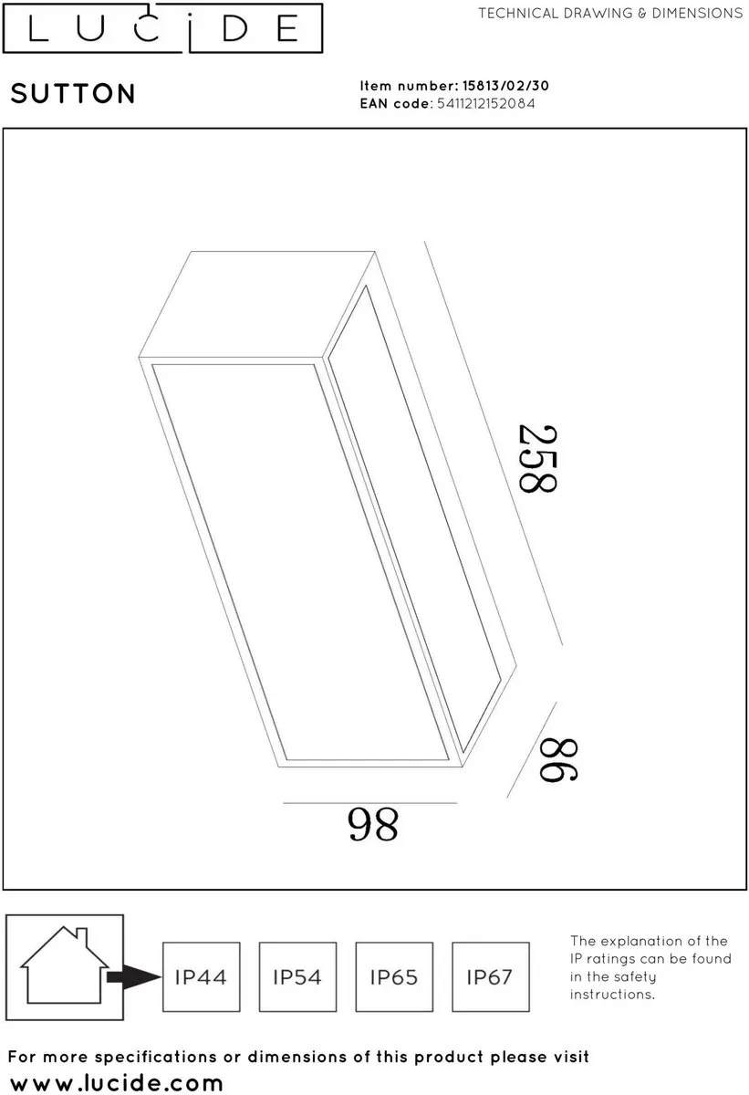 Lucide Sutton Wandlamp Zonne-energie LED 1.5W - Zwart