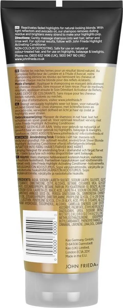 John Frieda Highlight Activating Moisturising Shampoo 250ml - Blond