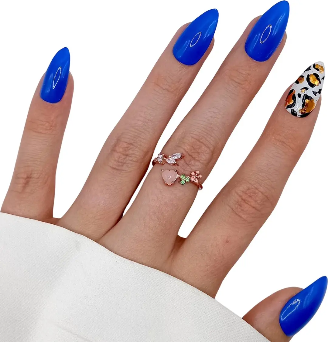 SD Press on Nails B-160 Blauw Wit Leopard Plaknagels - 20 Stuks