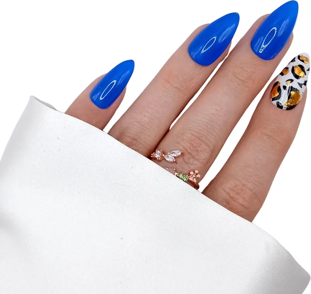 SD Press on Nails B-160 Blauw Wit Leopard Plaknagels - 20 Stuks