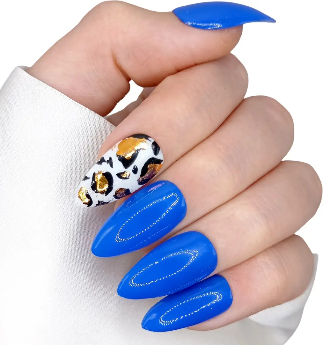 SD Press on Nails B-160 Blauw Wit Leopard Plaknagels