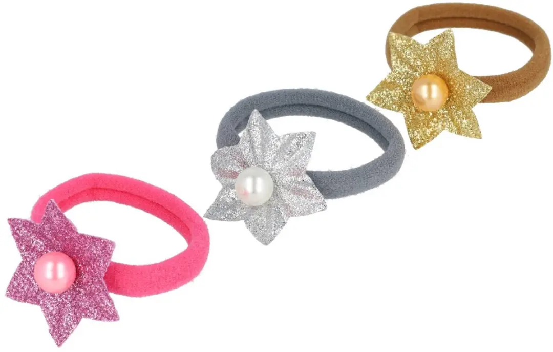 Haarsoires Haarelastieken Stervorm 4cm - Glitter Parel Grijs Roze Goud - 3 Stuks