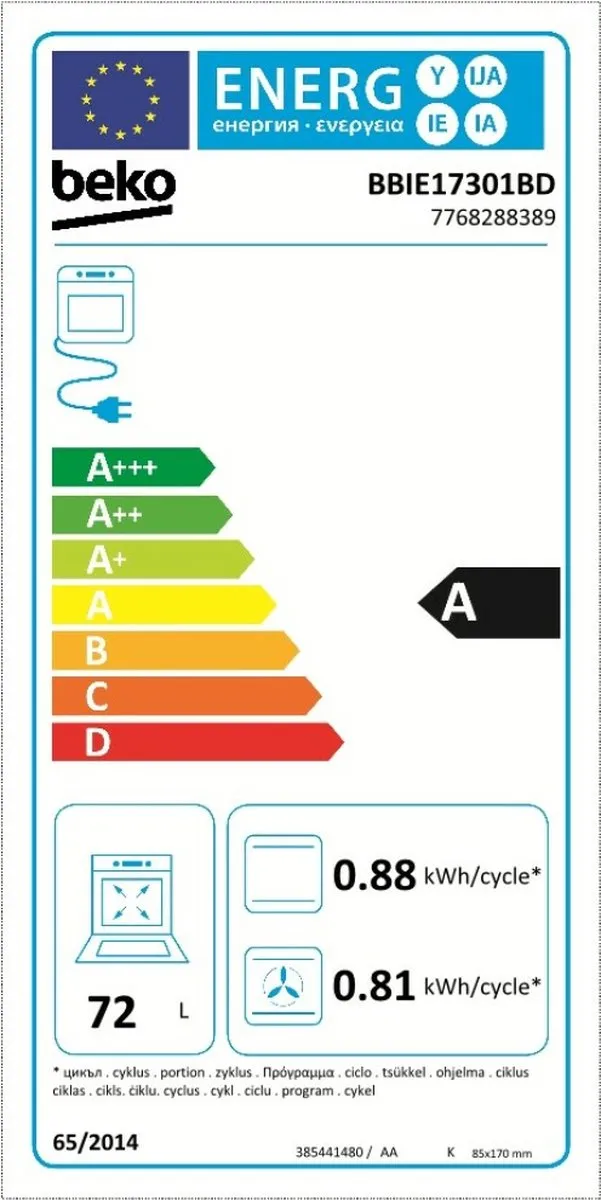 Beko BBIE17301BD Inbouwoven 72L - Zwart