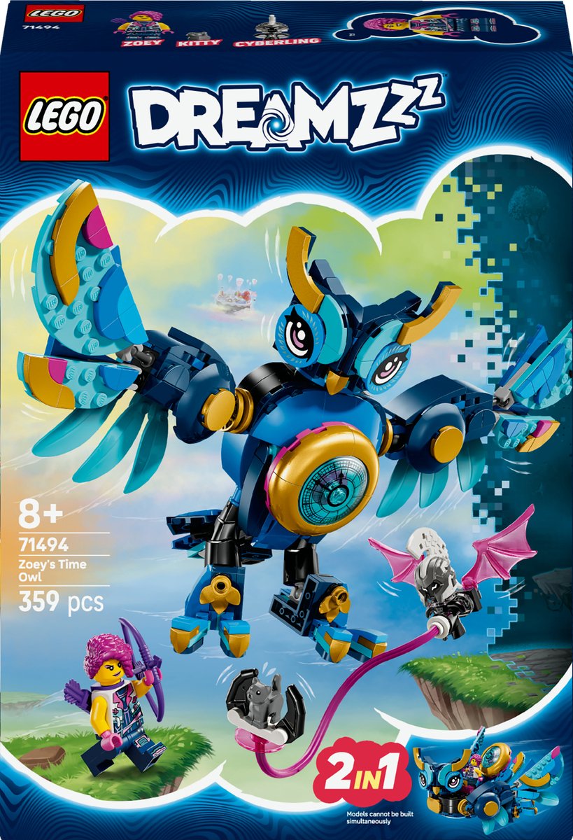 LEGO® DREAMZzz™ Zoey's Tijduil, Speelgoed voor Kinderen Vanaf 8 Jaar, Fantasierijk Spel, Fantasiespeelset met Vogel, Kat en Minifiguur, Dierencadeau voor Meisjes en Jongens 71494