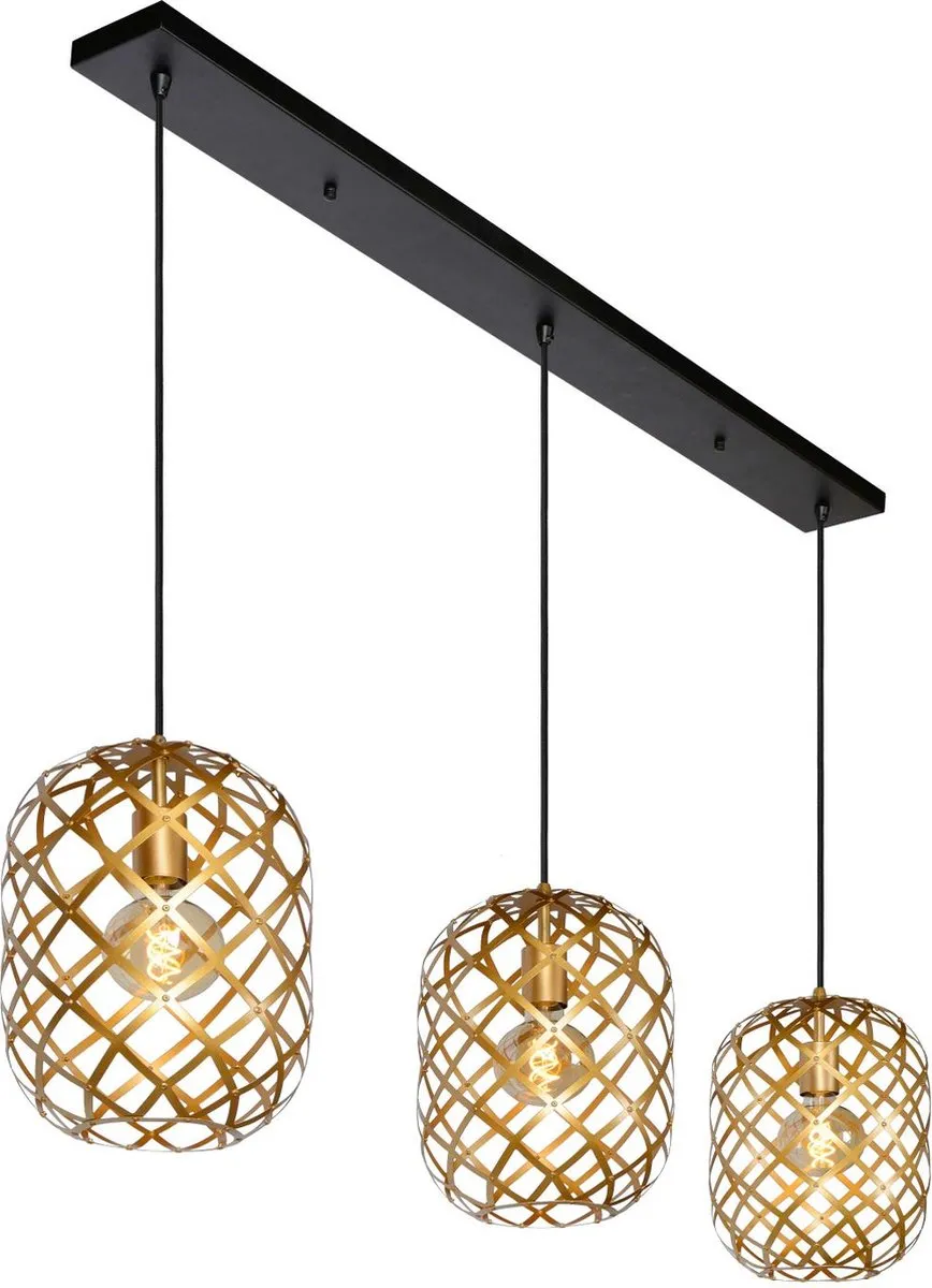 Lucide Wolfram Hanglamp 3xE27 - Mat Goud/Messing