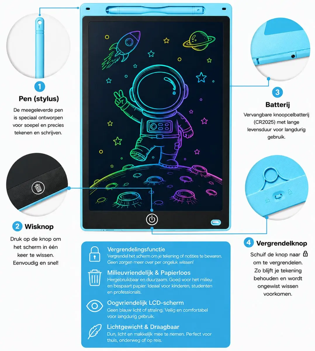 YJ Toys BB8501-1 Tekentablet 8.5" LCD - Lichtblauw